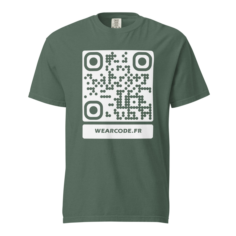 T-shirt QR code personnalisé heavyweight teinté pièce — coupe boxy — Vert Épicéa