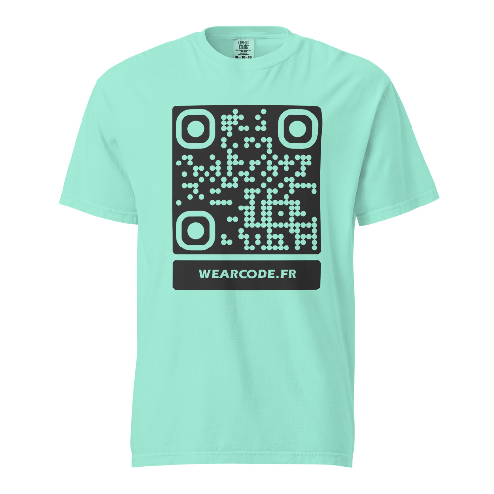 T-shirt QR code personnalisé heavyweight teinté pièce — coupe boxy — Menthe Crayeuse