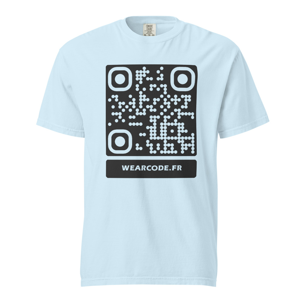 T-shirt QR code personnalisé heavyweight teinté pièce — coupe boxy — Chambray