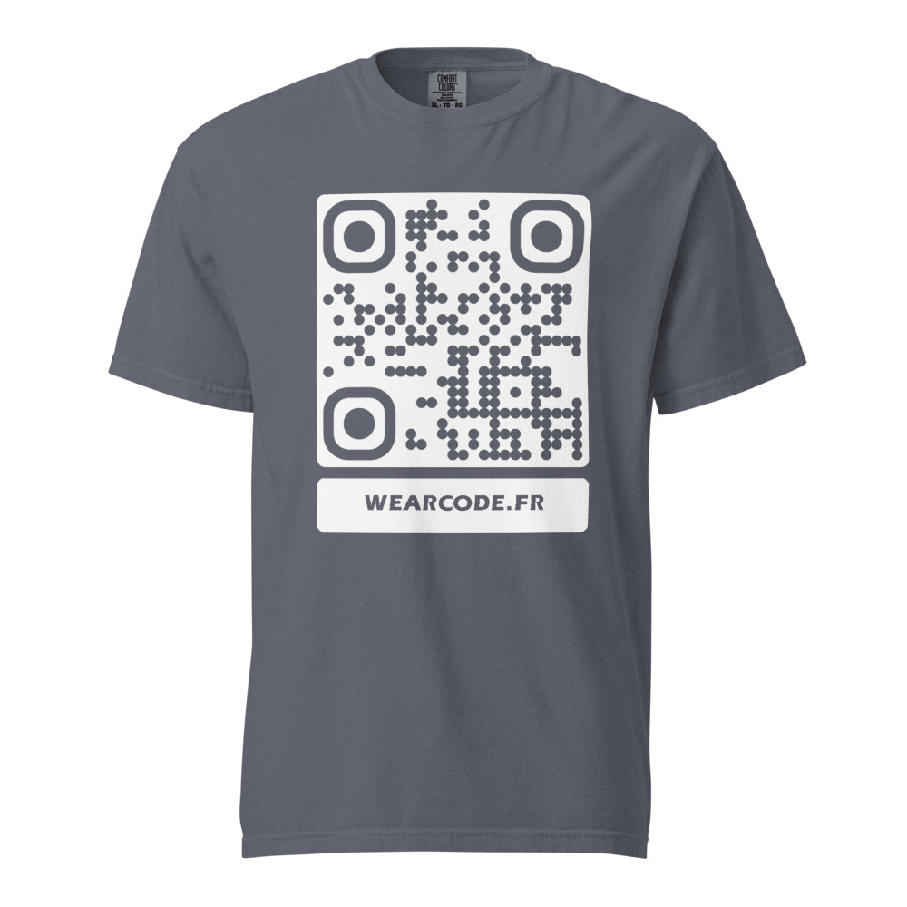 T-shirt QR code personnalisé heavyweight teinté pièce — coupe boxy — Denim