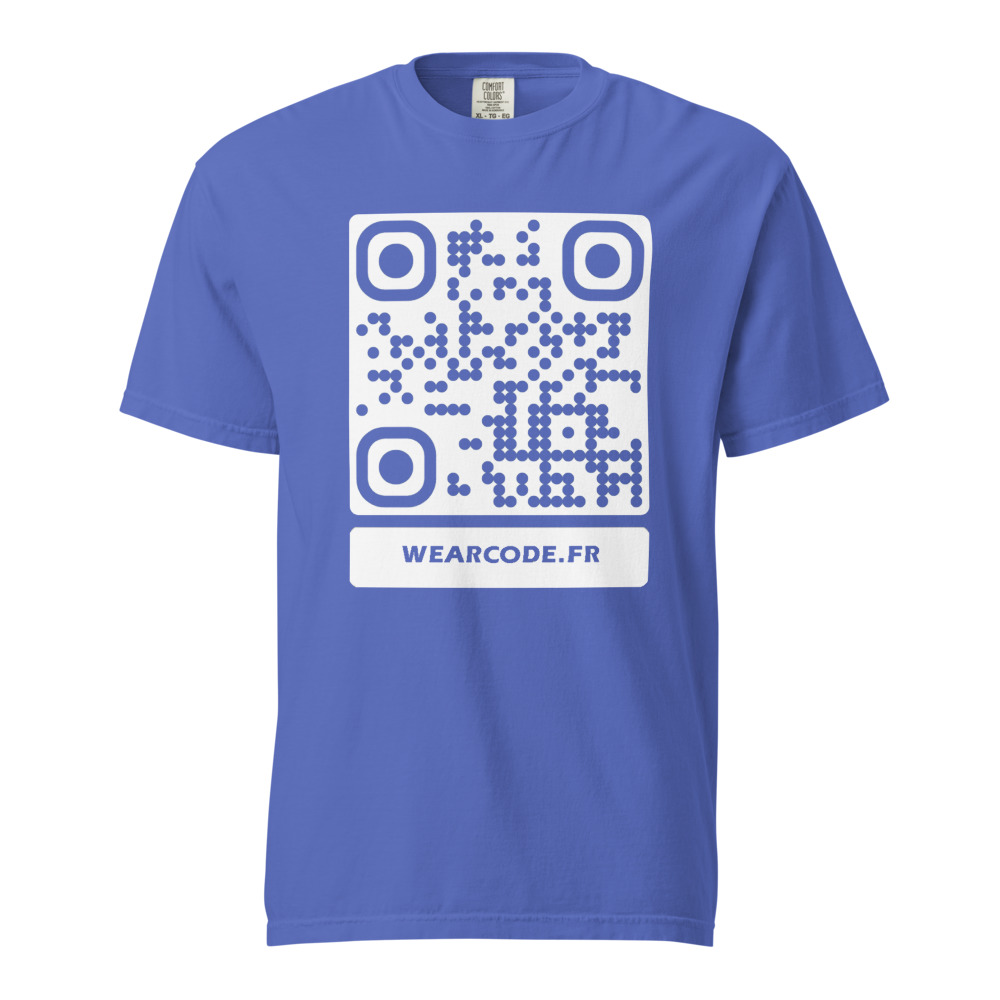 T-shirt QR code personnalisé heavyweight teinté pièce — coupe boxy — Bleu Floride