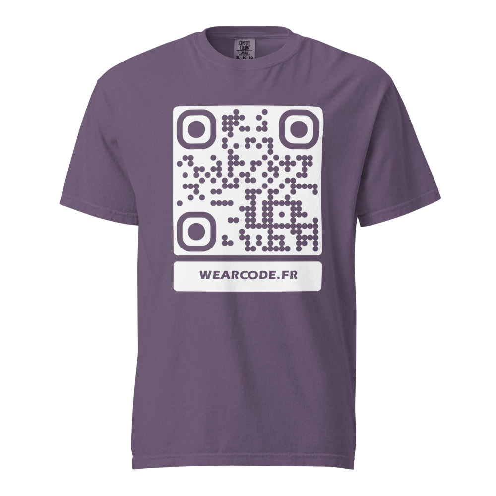T-shirt QR code personnalisé heavyweight teinté pièce — coupe boxy — Raisin