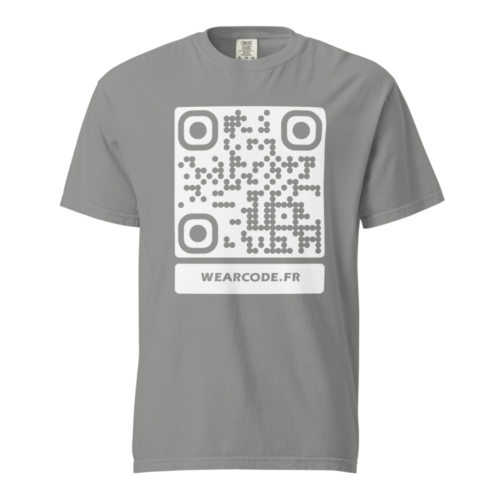 T-shirt QR code personnalisé heavyweight teinté pièce — coupe boxy — Gris