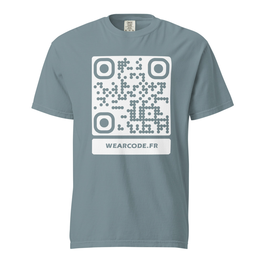 T-shirt QR code personnalisé heavyweight teinté pièce — coupe boxy — Bleu Glace