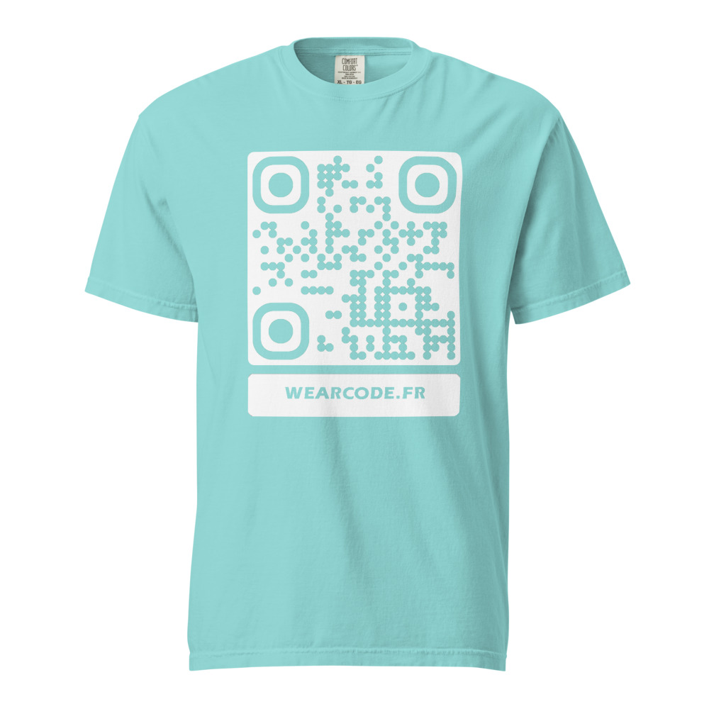T-shirt QR code personnalisé heavyweight teinté pièce — coupe boxy — Bleu Lagon