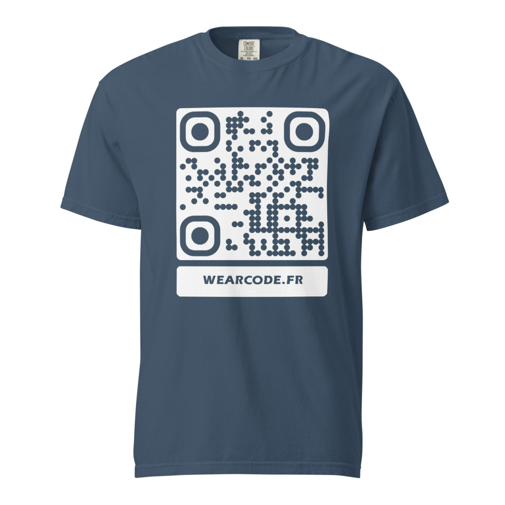 T-shirt QR code personnalisé heavyweight teinté pièce — coupe boxy — Minuit
