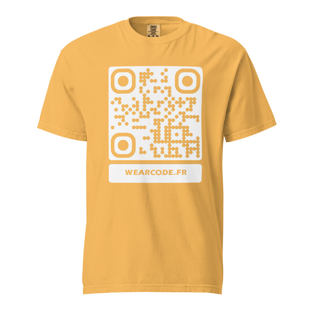 T-shirt QR code personnalisé heavyweight teinté pièce — coupe boxy — Moutarde