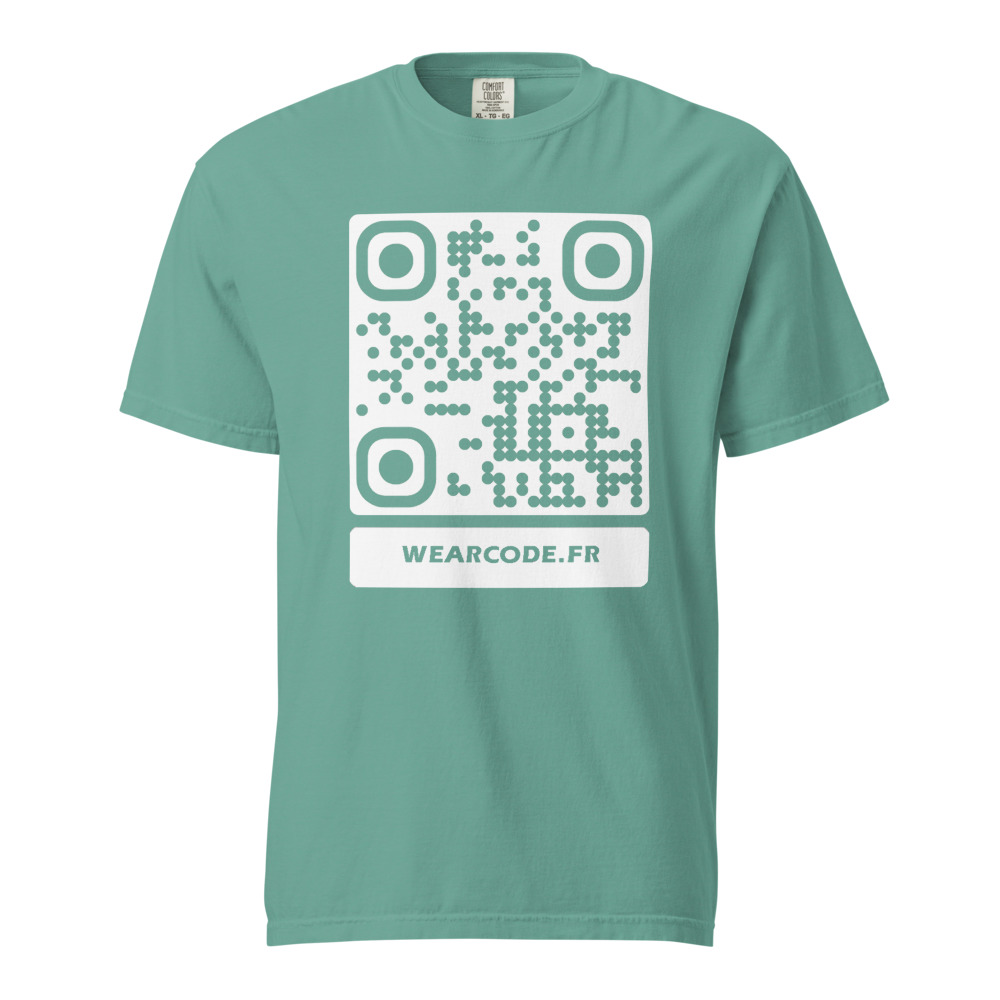 T-shirt QR code personnalisé heavyweight teinté pièce — coupe boxy — Écume de Mer