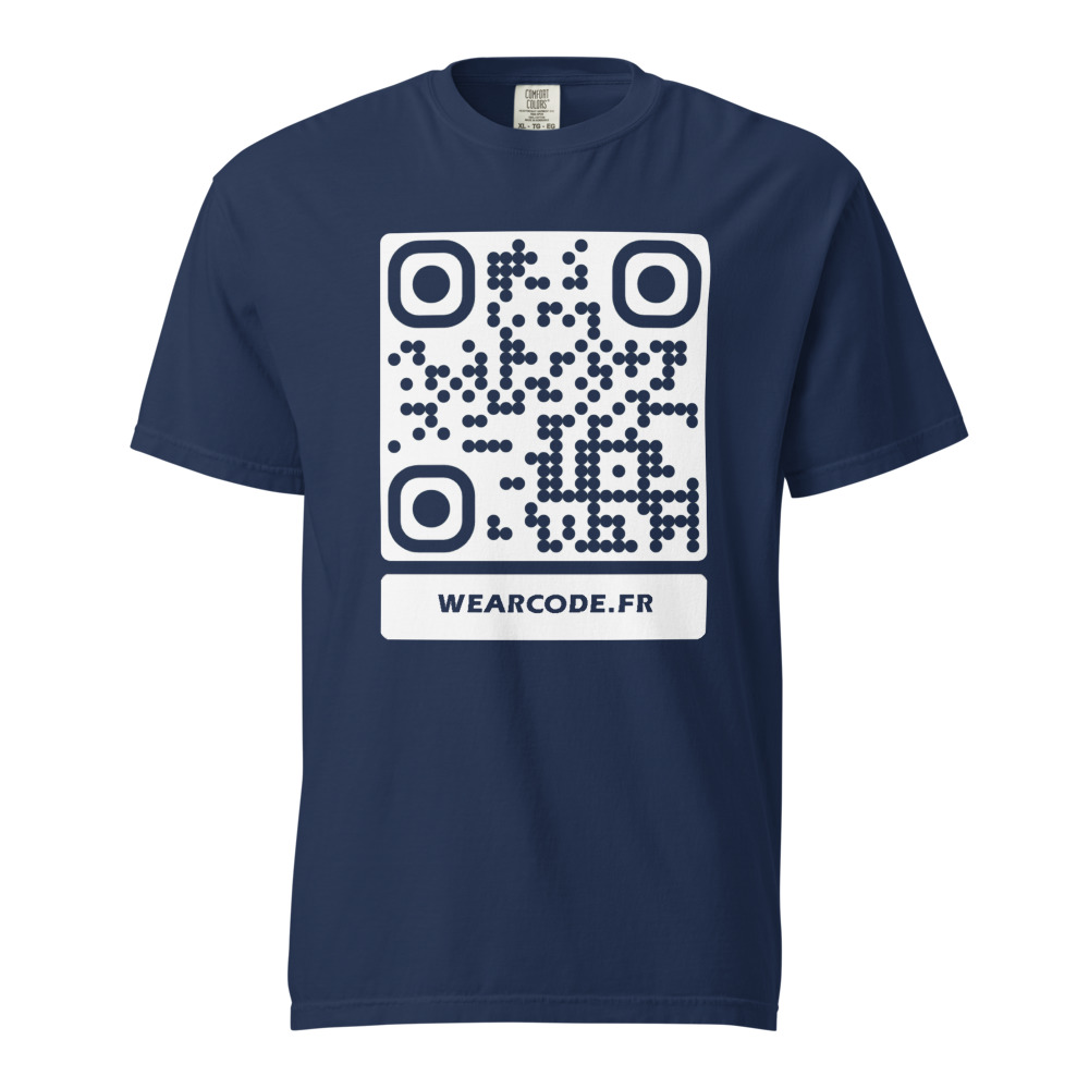 T-shirt QR code personnalisé heavyweight teinté pièce — coupe boxy — Marine Profond