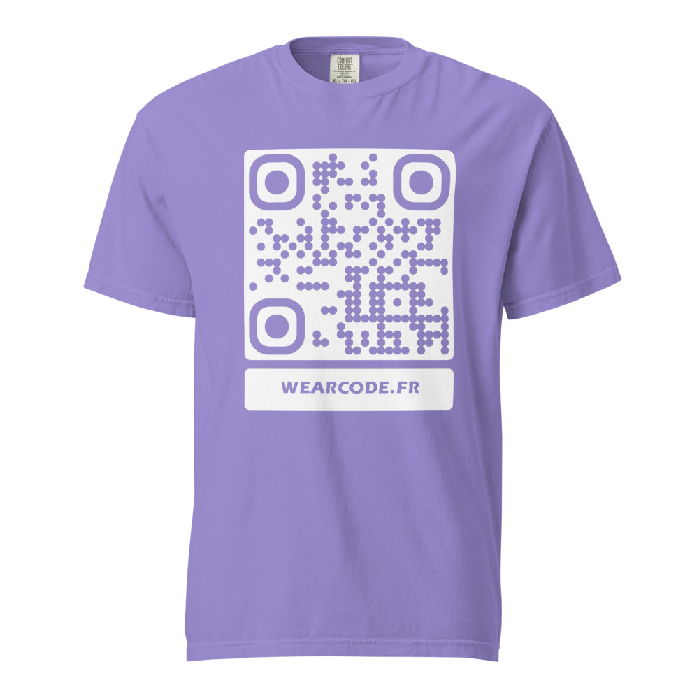 T-shirt QR code personnalisé heavyweight teinté pièce — coupe boxy — Violet