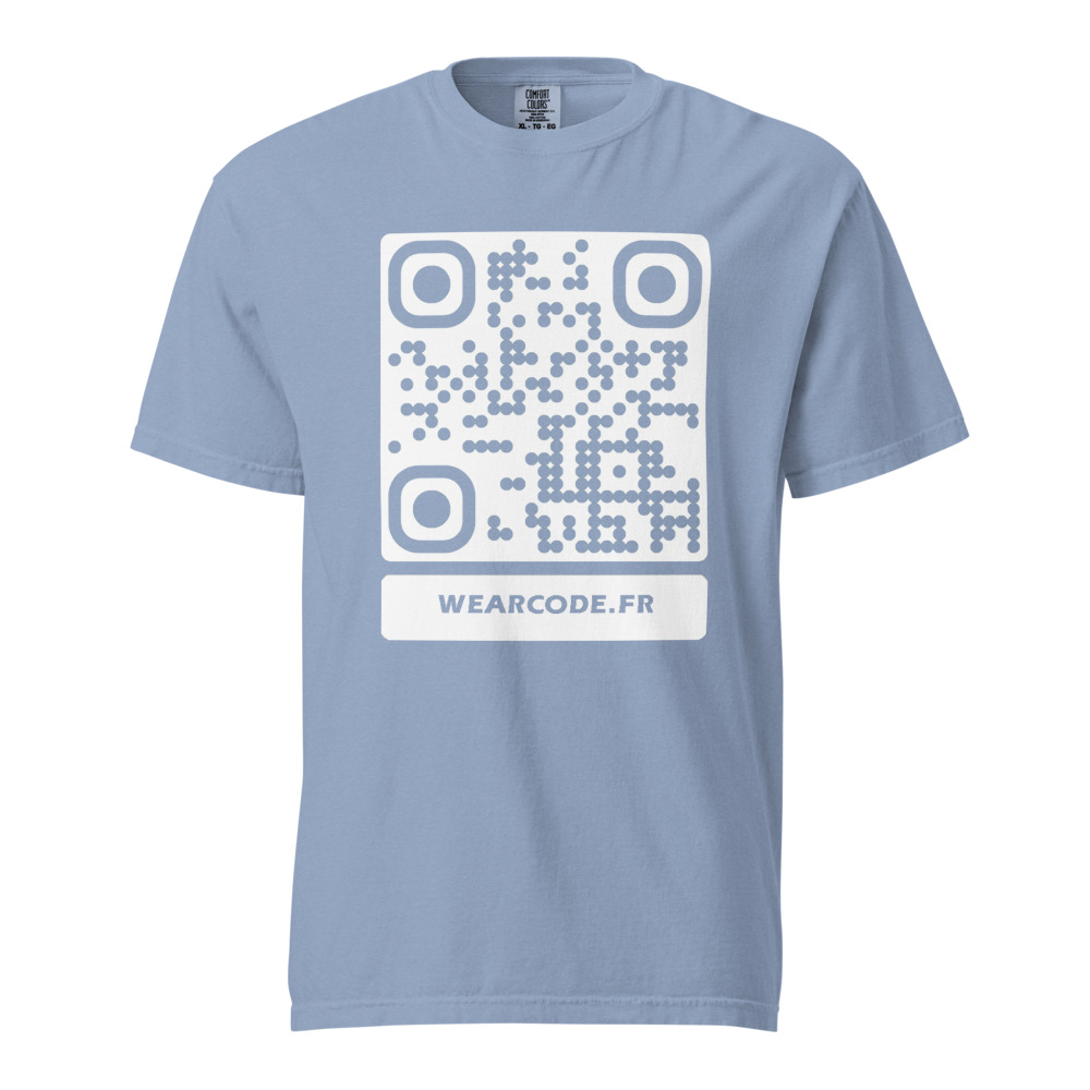 T-shirt QR code personnalisé heavyweight teinté pièce — coupe boxy — Denim Délavé