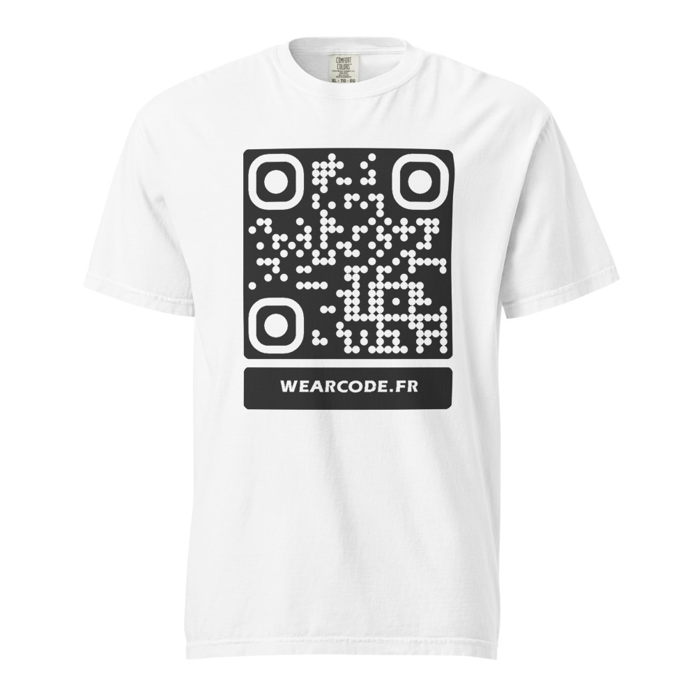 T-shirt QR code personnalisé heavyweight teinté pièce — coupe boxy — Blanc