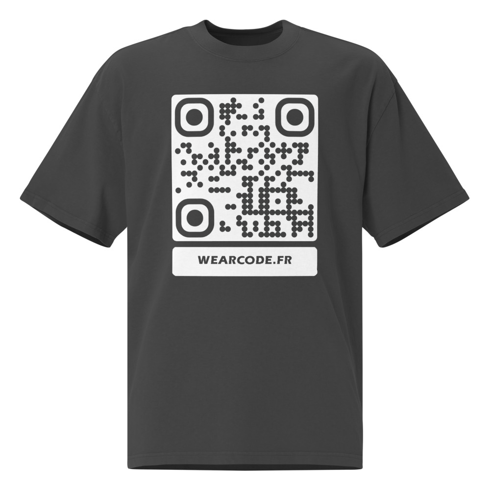 T-shirt oversize QR code personnalisé homme — drop-shoulder délavé — Noir Délavé