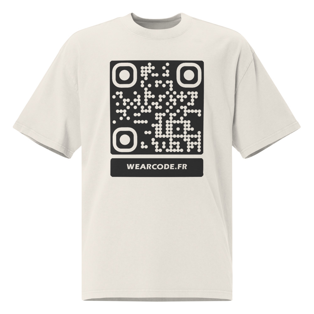 T-shirt oversize QR code personnalisé homme — drop-shoulder délavé — Os Délavé