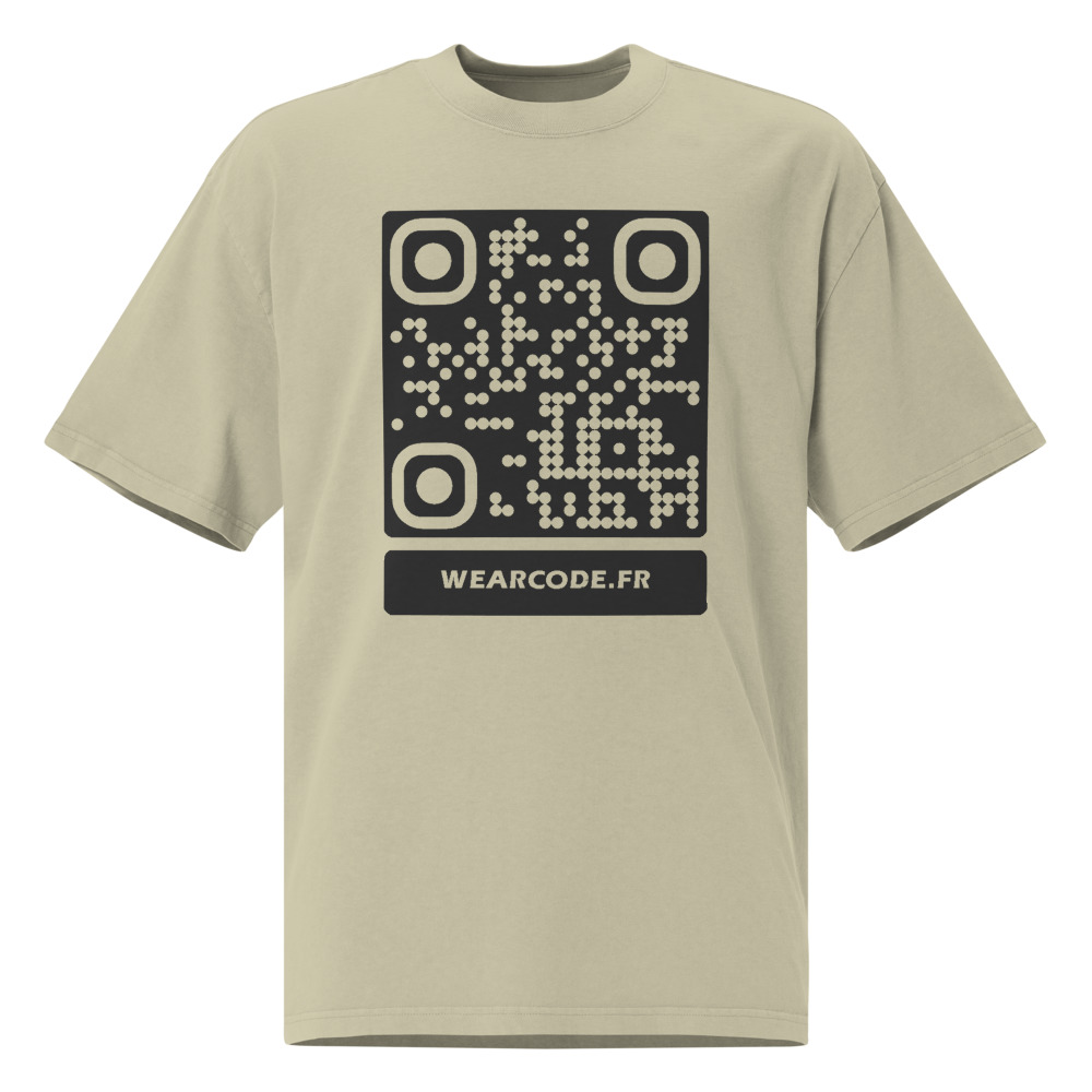 T-shirt oversize QR code personnalisé homme — drop-shoulder délavé — Eucalyptus Délavé