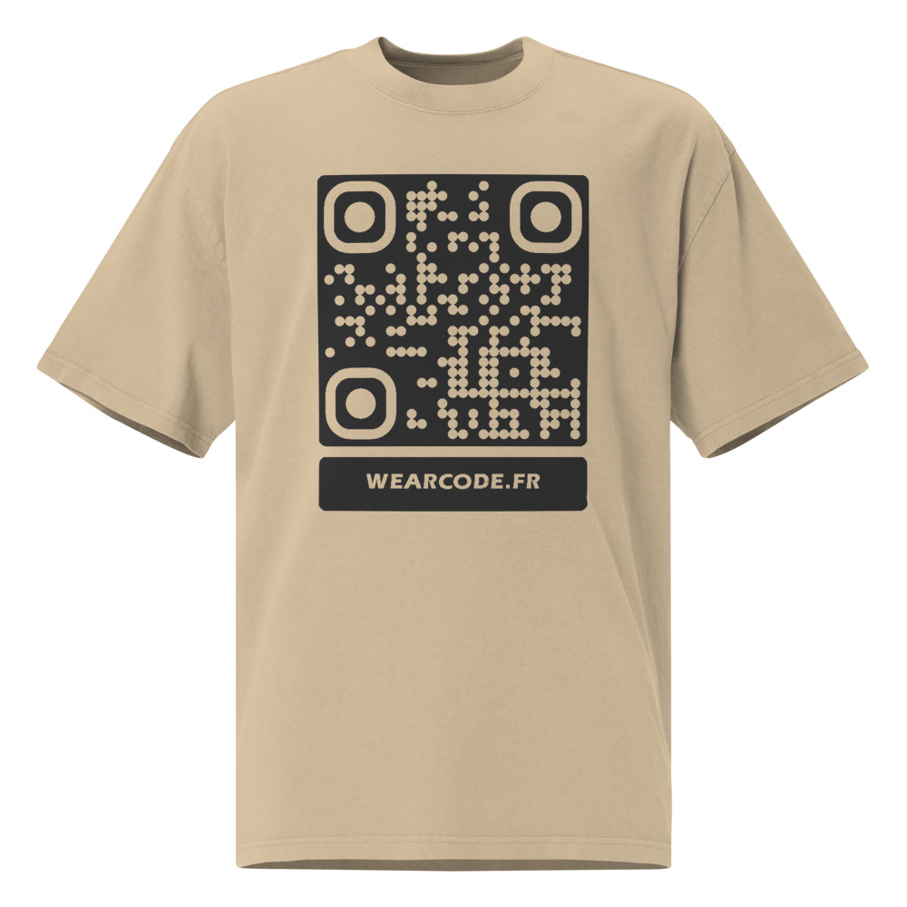 T-shirt oversize QR code personnalisé homme — drop-shoulder délavé — Kaki Délavé