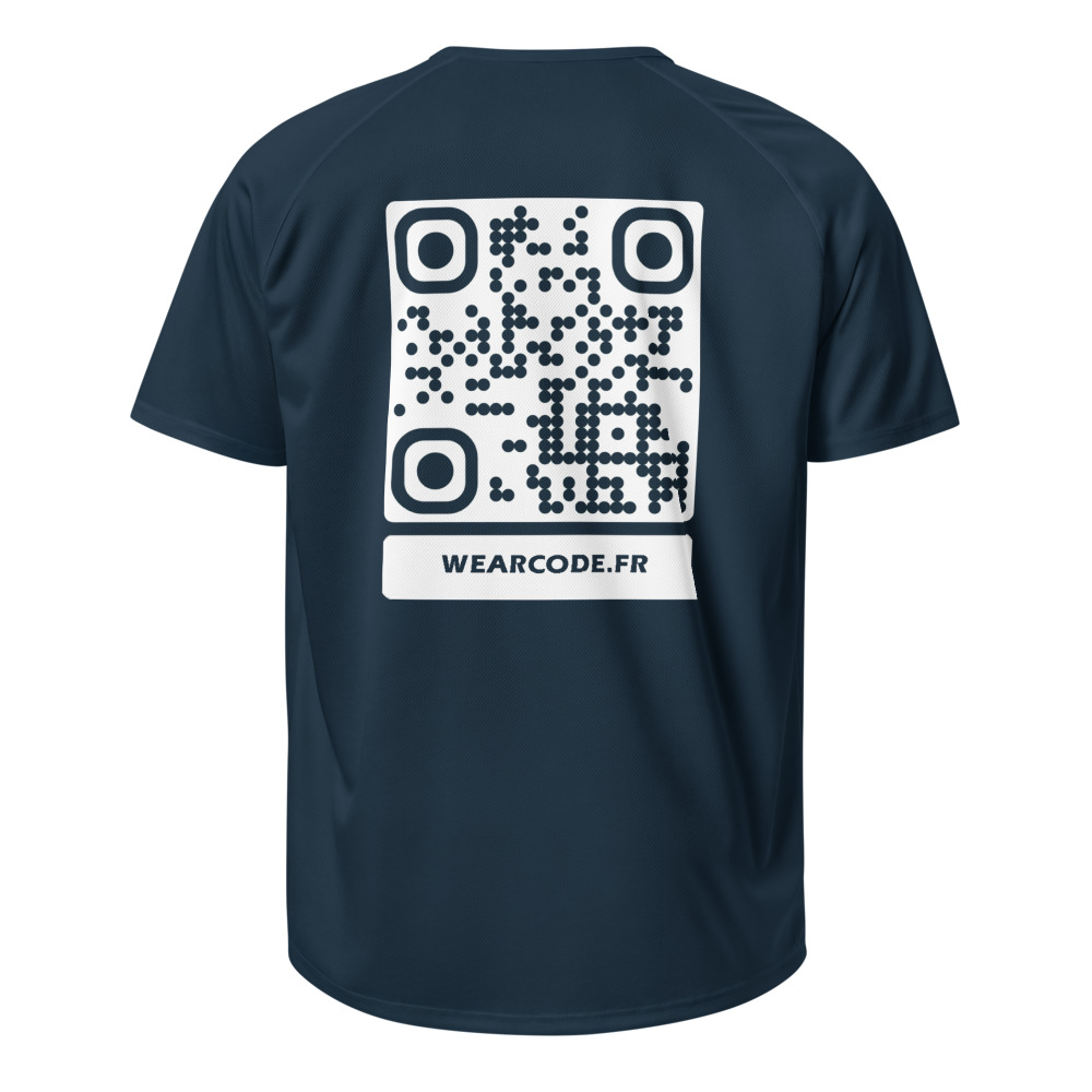 Maillot sport QR code personnalisé — performance équipe — Marine Français