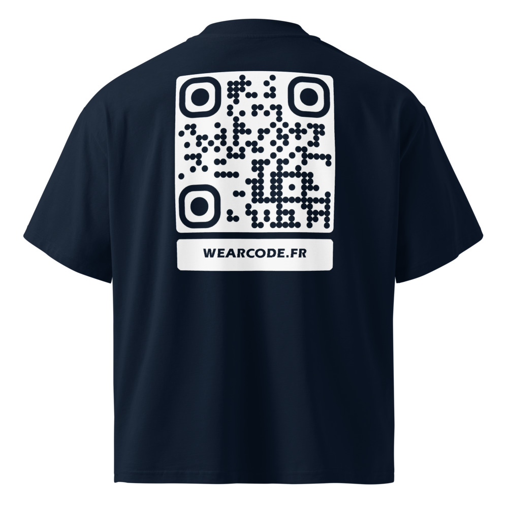 T-shirt QR code personnalisé col montant oversize — coton bio – Marine Français