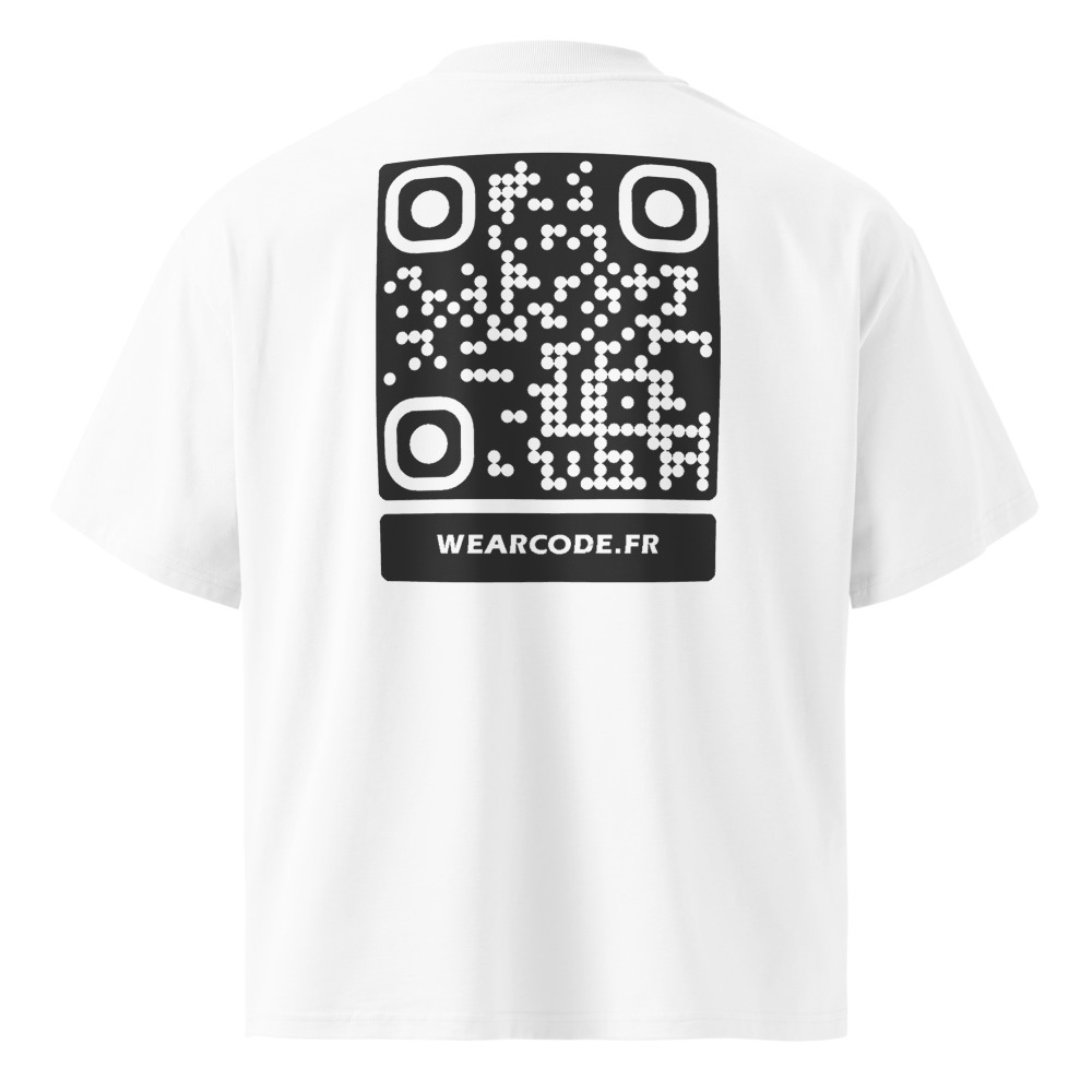 T-shirt QR code personnalisé col montant oversize — coton bio — Noir / Blanc / Blanc
