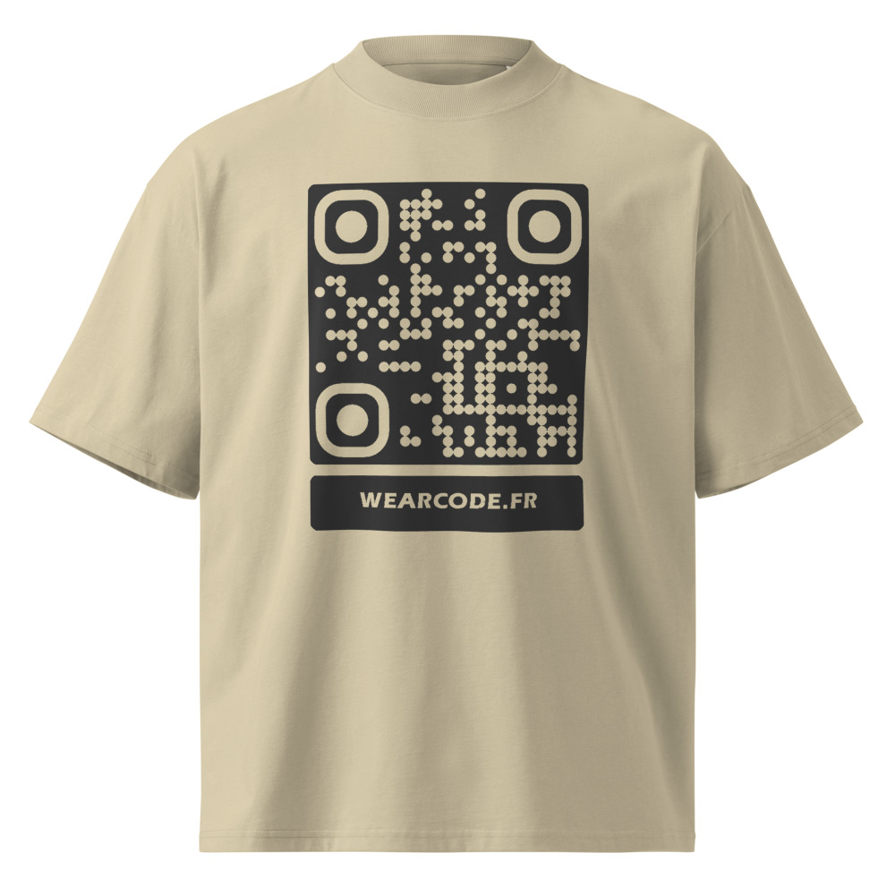 T-shirt QR code personnalisé col montant oversize — coton bio — Pierre