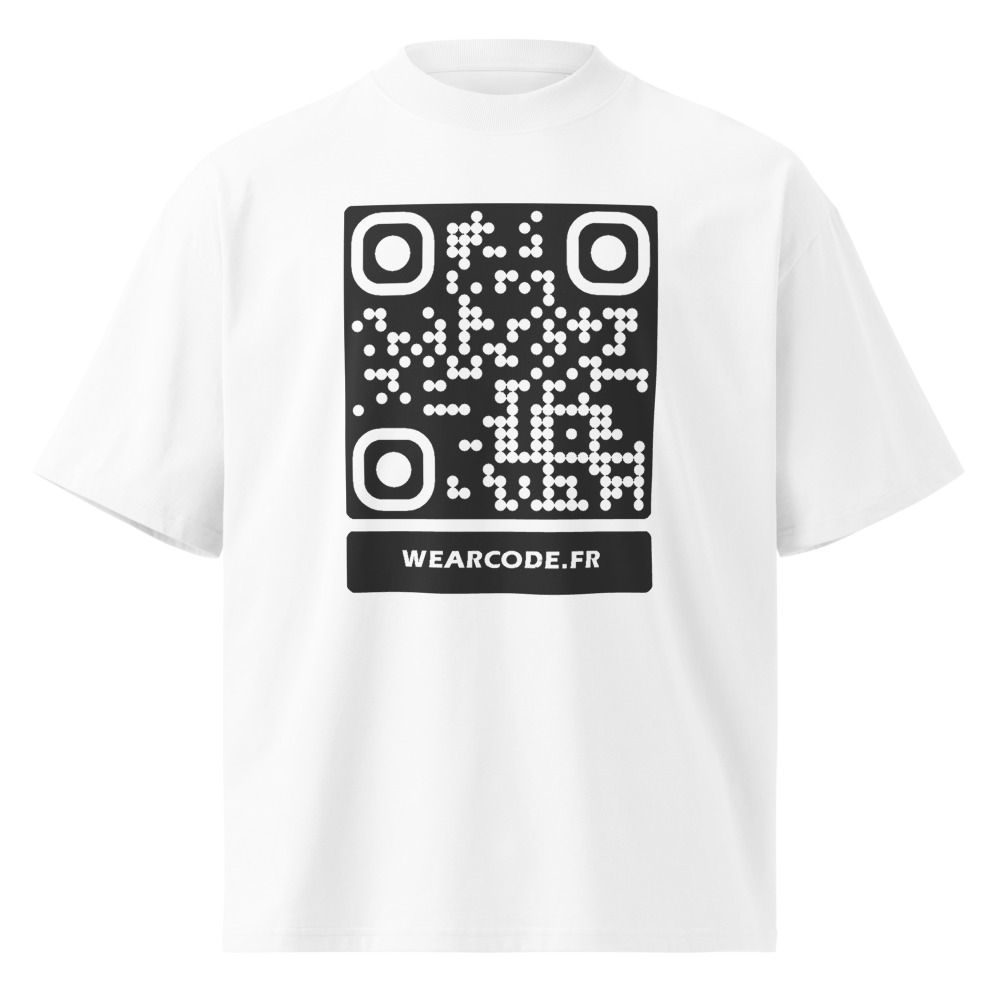 T-shirt QR code personnalisé col montant oversize — coton bio — Blanc