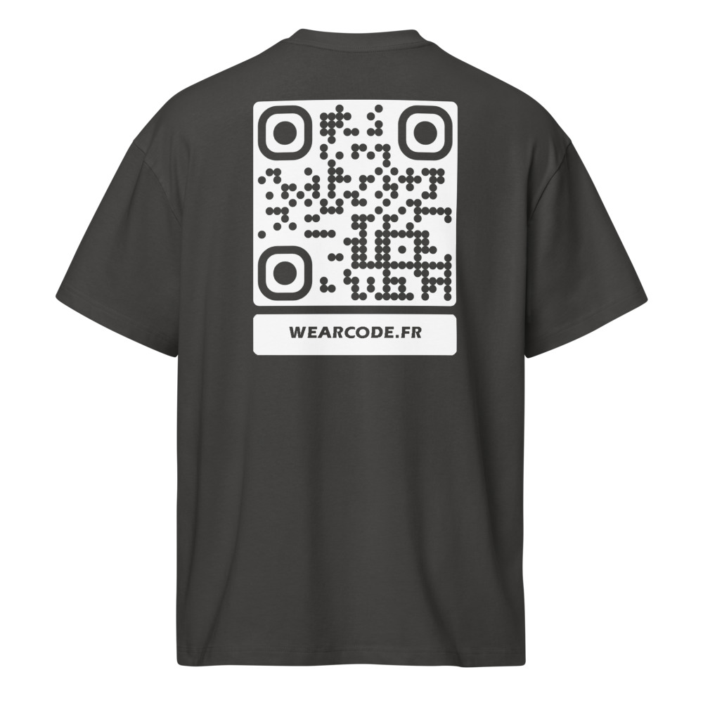 T-shirt boxy QR code personnalisé homme — coupe carrée 90s — Noir Vintage