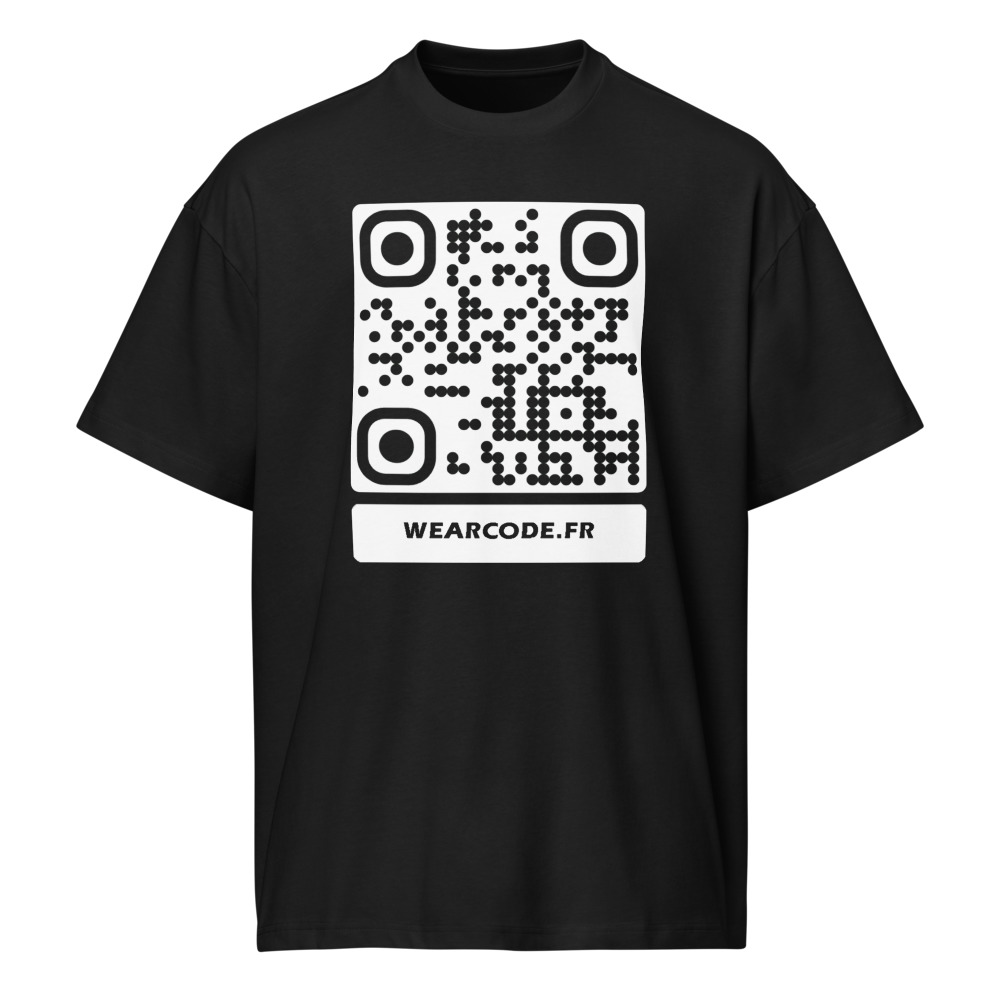T-shirt boxy QR code personnalisé homme — coupe carrée 90s — Noir chiné
