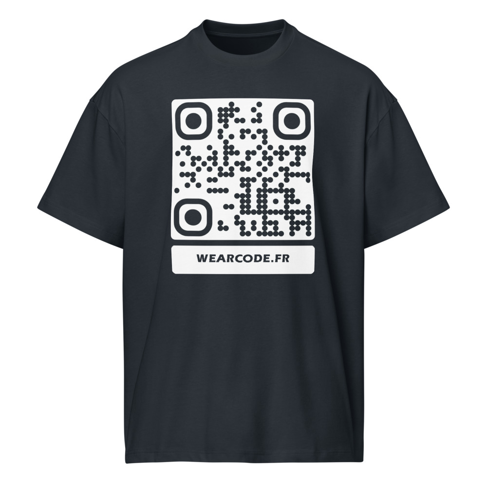 T-shirt boxy QR code personnalisé homme — coupe carrée 90s — Marine Blazer
