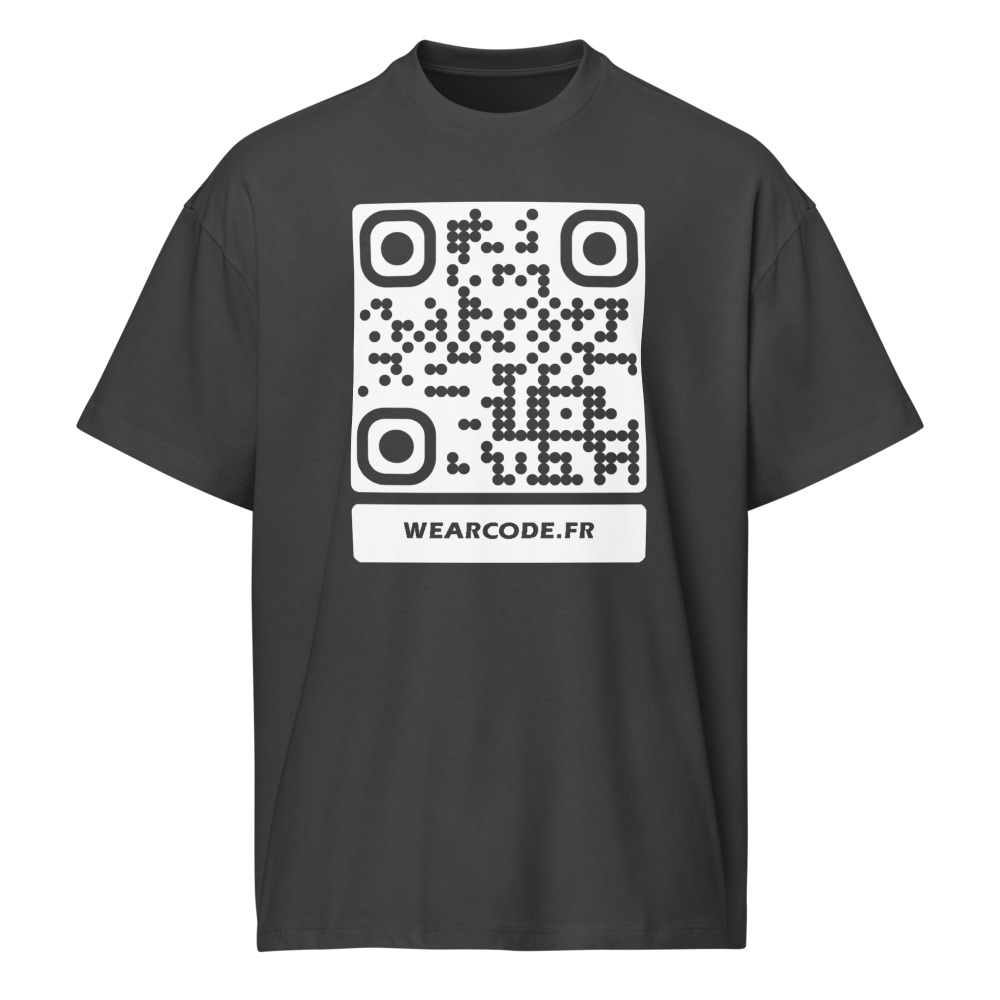 T-shirt boxy QR code personnalisé homme — coupe carrée 90s — Noir Vintage