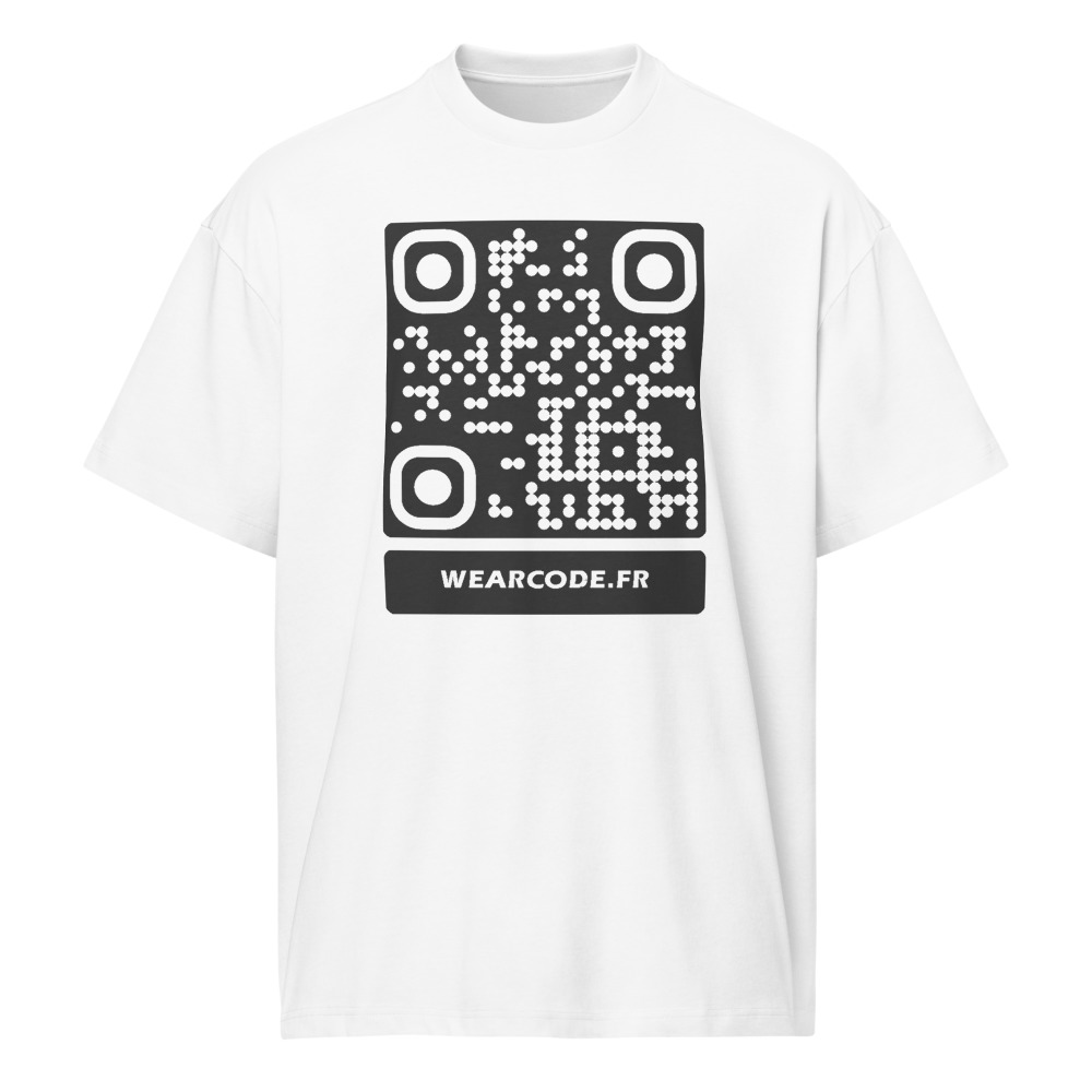 T-shirt boxy QR code personnalisé homme — coupe carrée 90s — Blanc