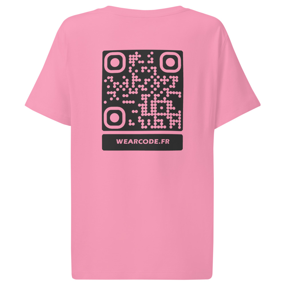 T-shirt QR code femme col côtelé bio — coupe ajustée flatteuse — Rose Bubble