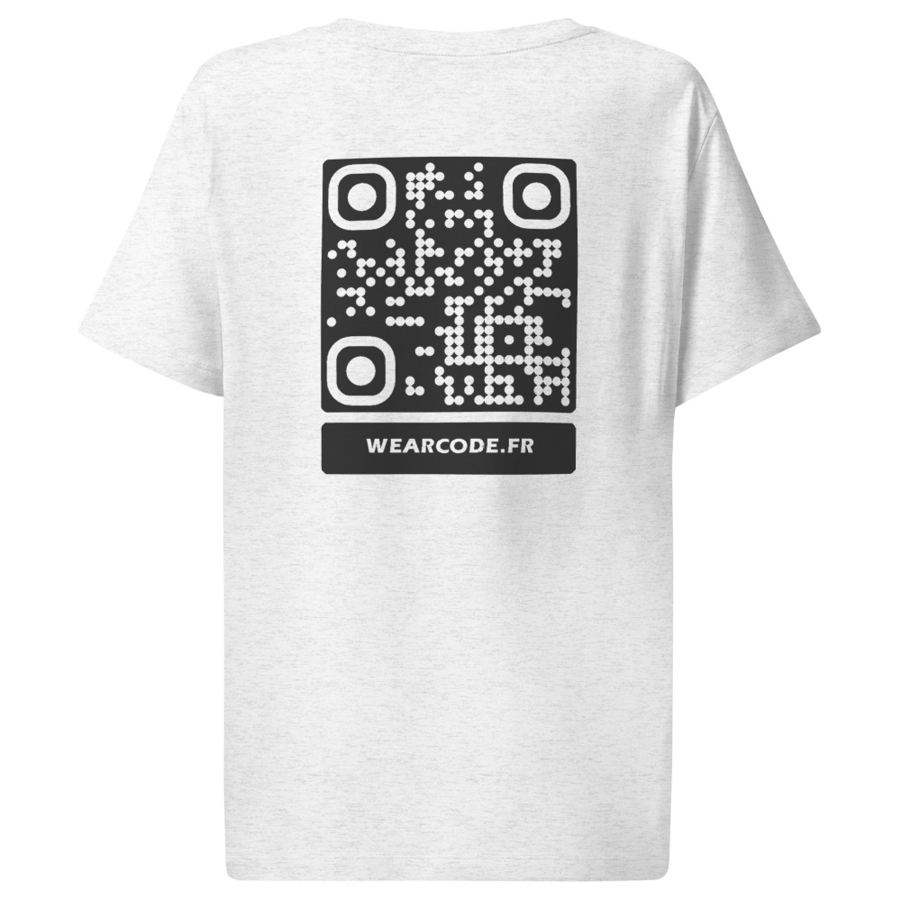 T-shirt QR code femme col côtelé bio — coupe ajustée flatteuse — Gris chiné froid