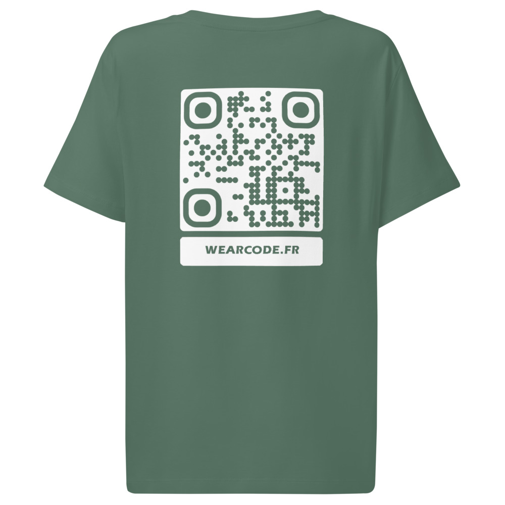 T-shirt QR code femme col côtelé bio — coupe ajustée flatteuse — Vert baie