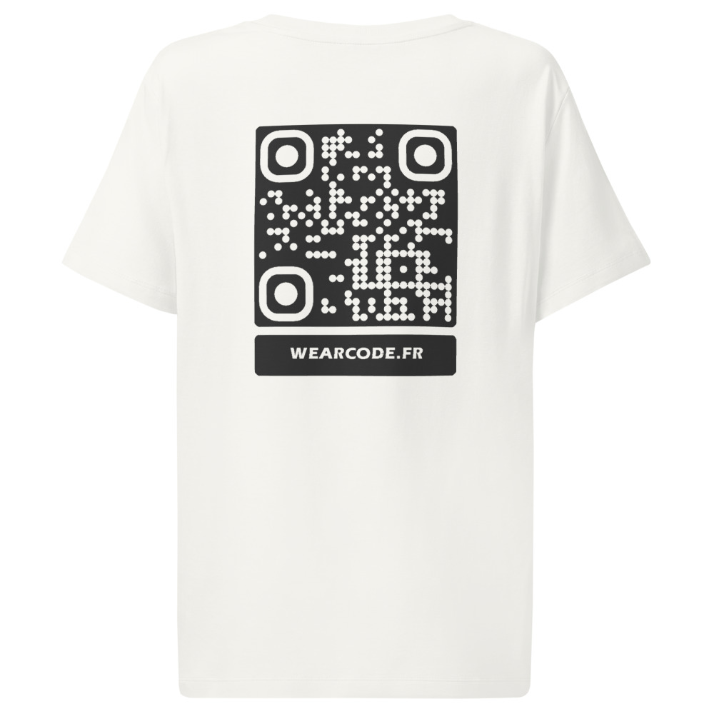 T-shirt QR code femme col côtelé bio — coupe ajustée flatteuse — Blanc cassé