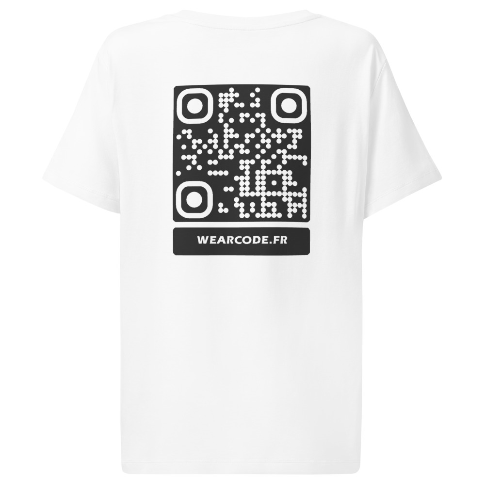 T-shirt QR code femme col côtelé bio — coupe ajustée flatteuse — Noir / Blanc / Blanc