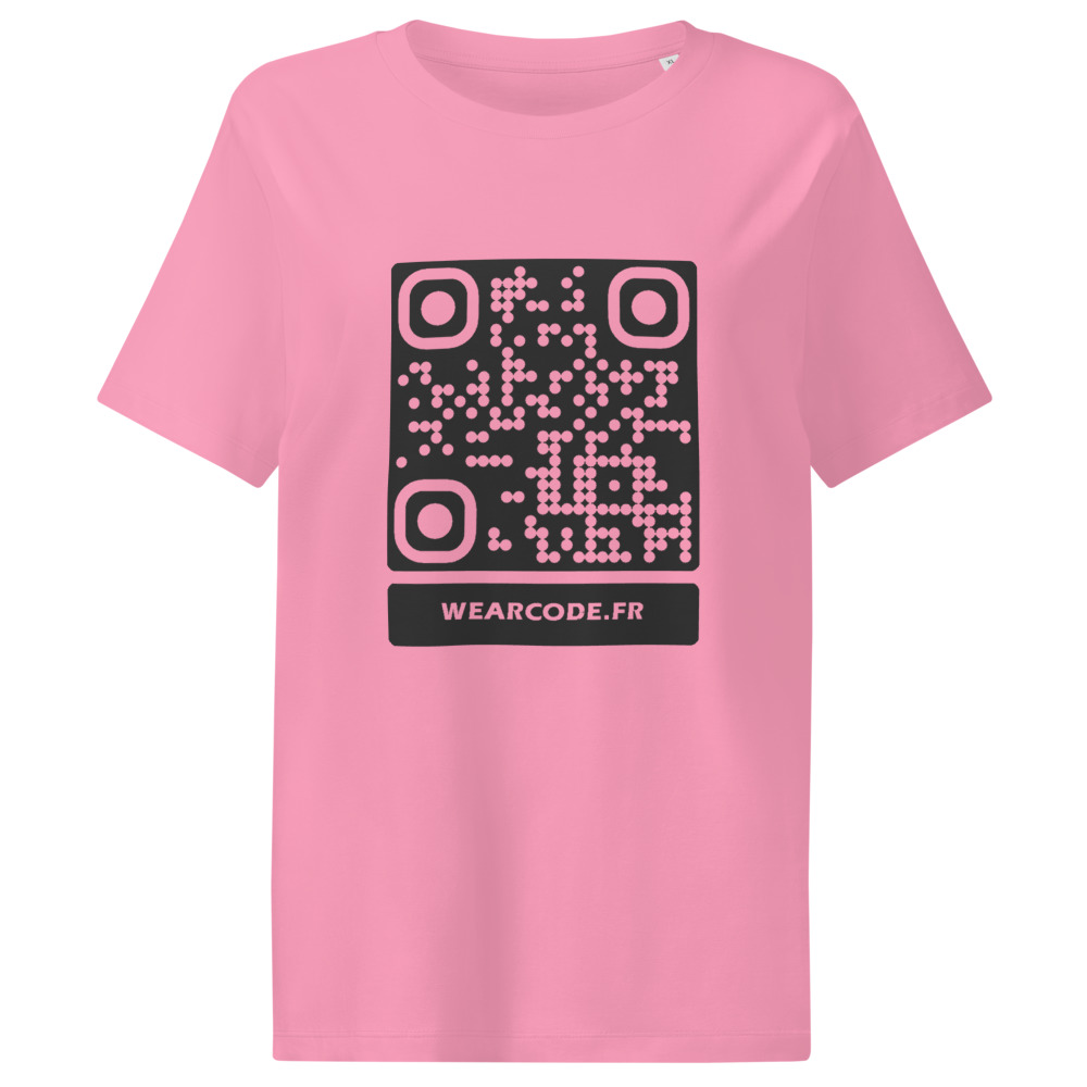 T-shirt QR code femme col côtelé bio — coupe ajustée flatteuse — Rose Bubble