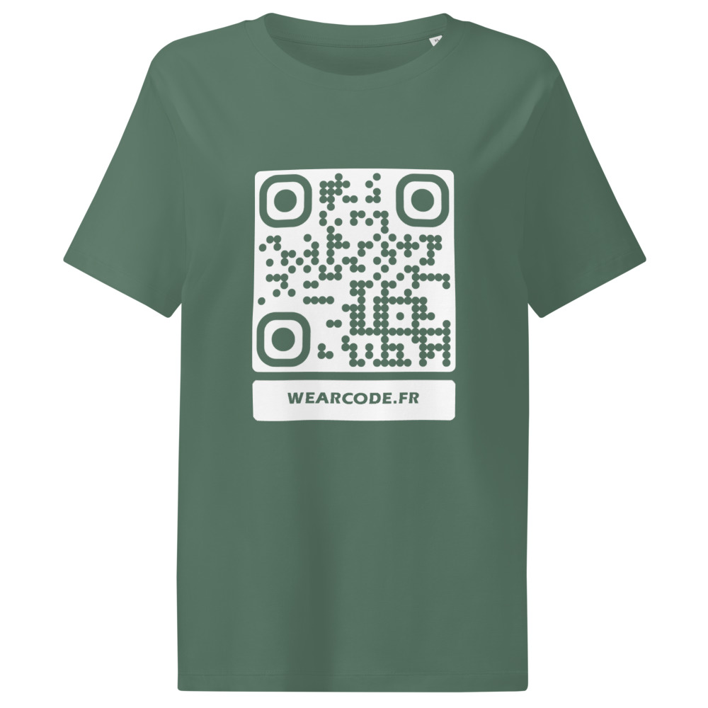 T-shirt QR code femme col côtelé bio — coupe ajustée flatteuse — Vert baie