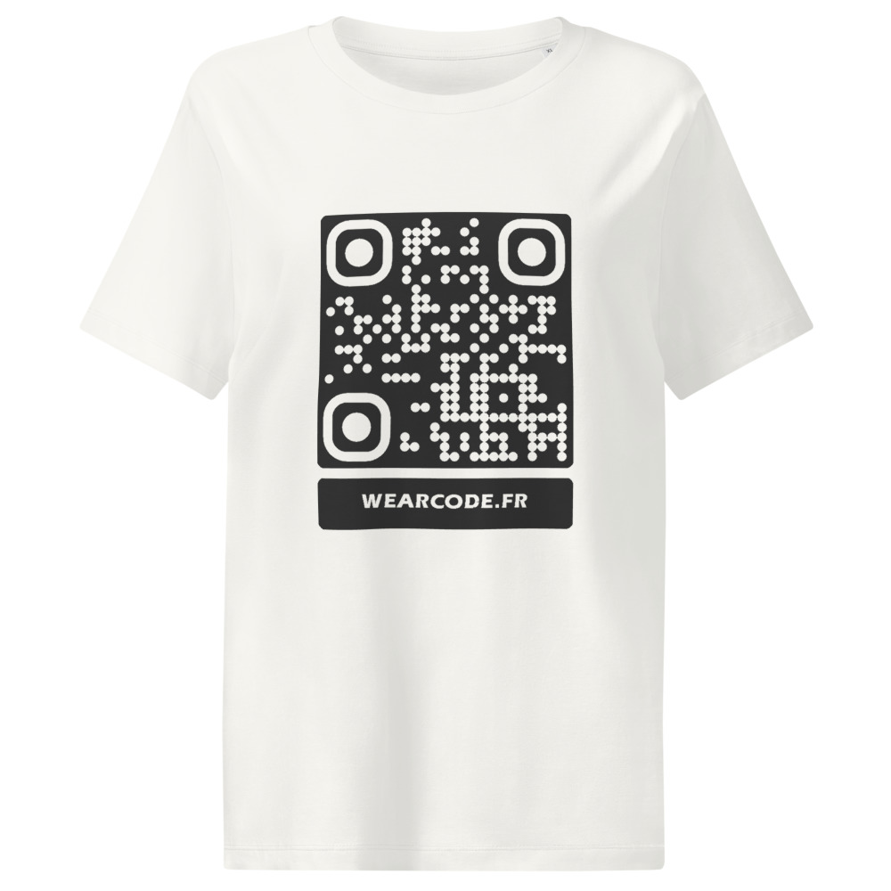 T-shirt QR code femme col côtelé bio — coupe ajustée flatteuse — Blanc cassé