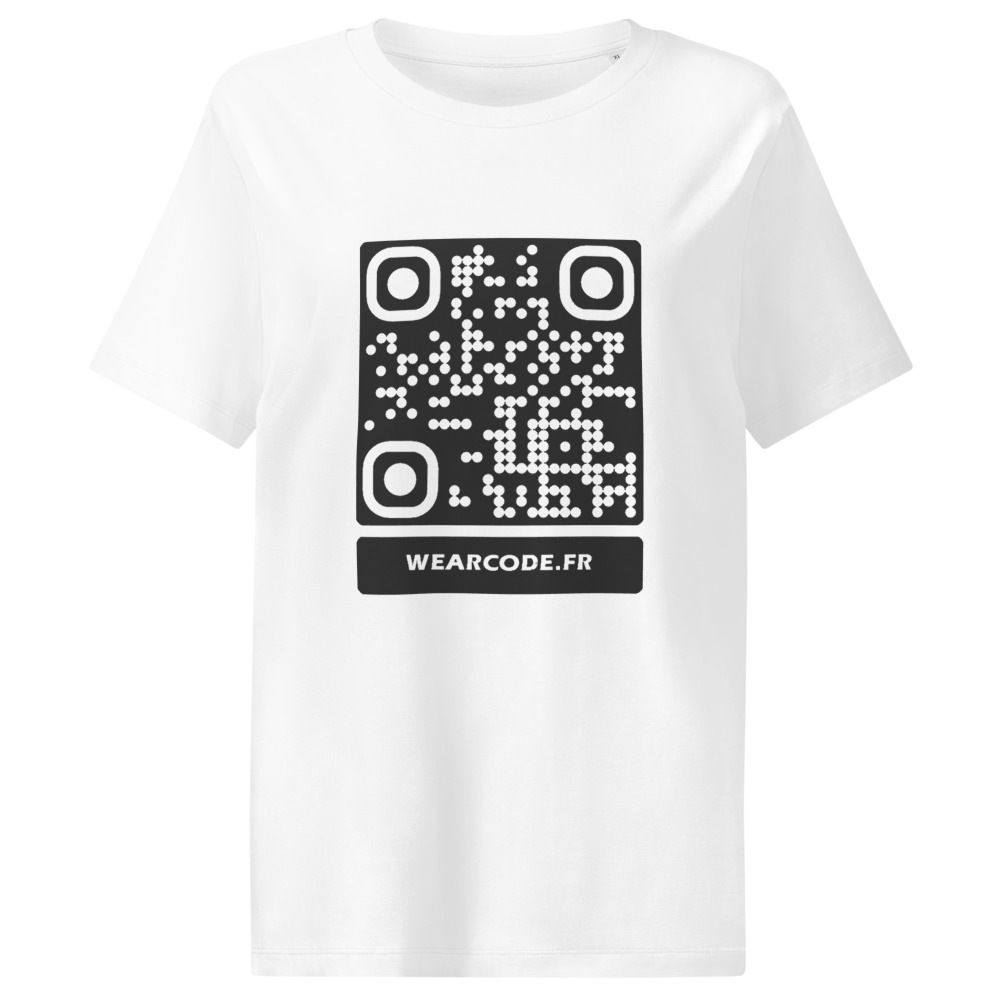 T-shirt QR code femme col côtelé bio — coupe ajustée flatteuse — Blanc