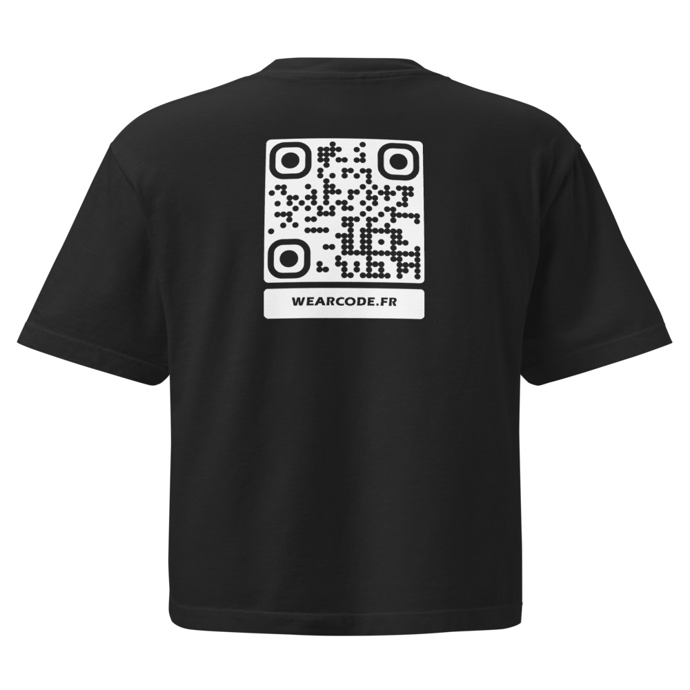 T-shirt boxy lourd femme QR code — coton US teint en pièce vintage — Poivre