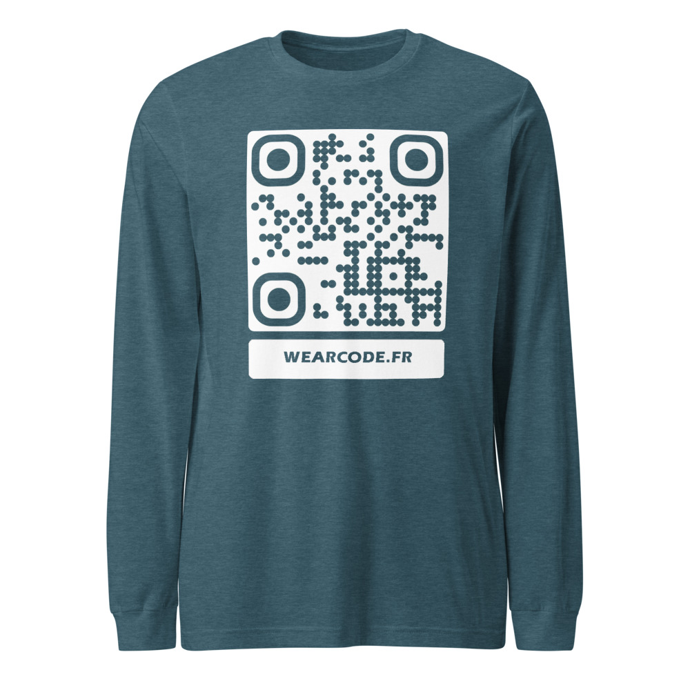 T-shirt manches longues premium QR unisex — coupe fashion 16 couleurs heather — Bleu canard chiné