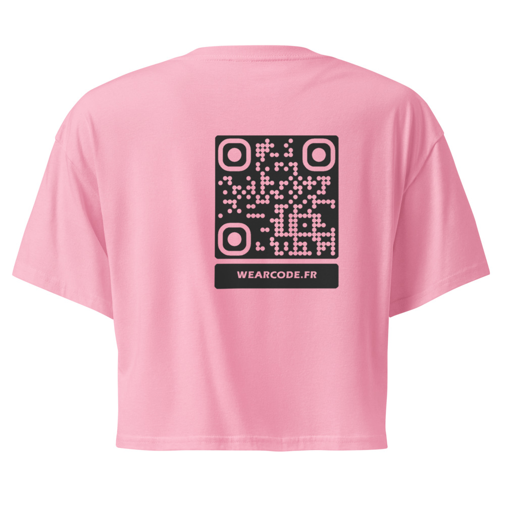 Crop top QR femme bio — palette pastel coton organique — Bubblegum