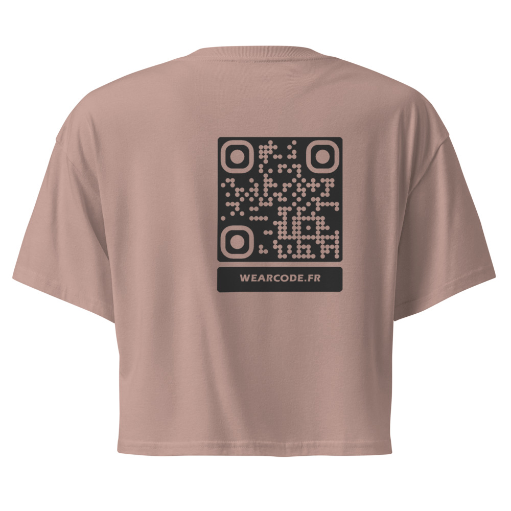 Crop top QR femme bio — palette pastel coton organique — Rose brumeux