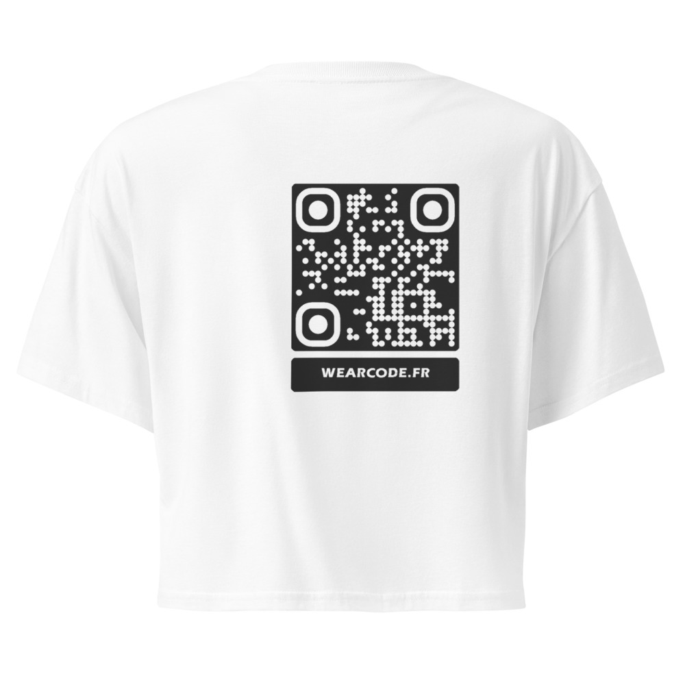 Crop top QR femme bio — palette pastel coton organique — Noir / Blanc / Blanc