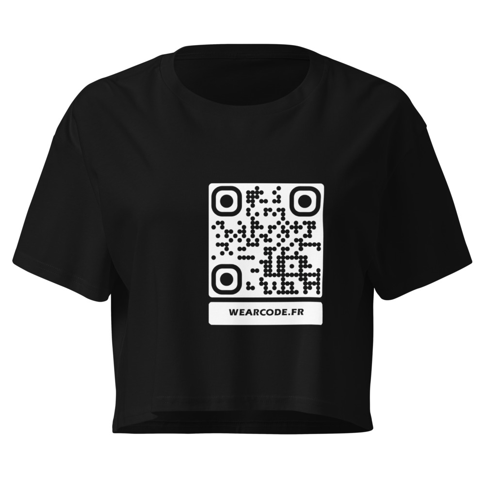 Crop top QR femme bio — palette pastel coton organique — Noir uni mélangé