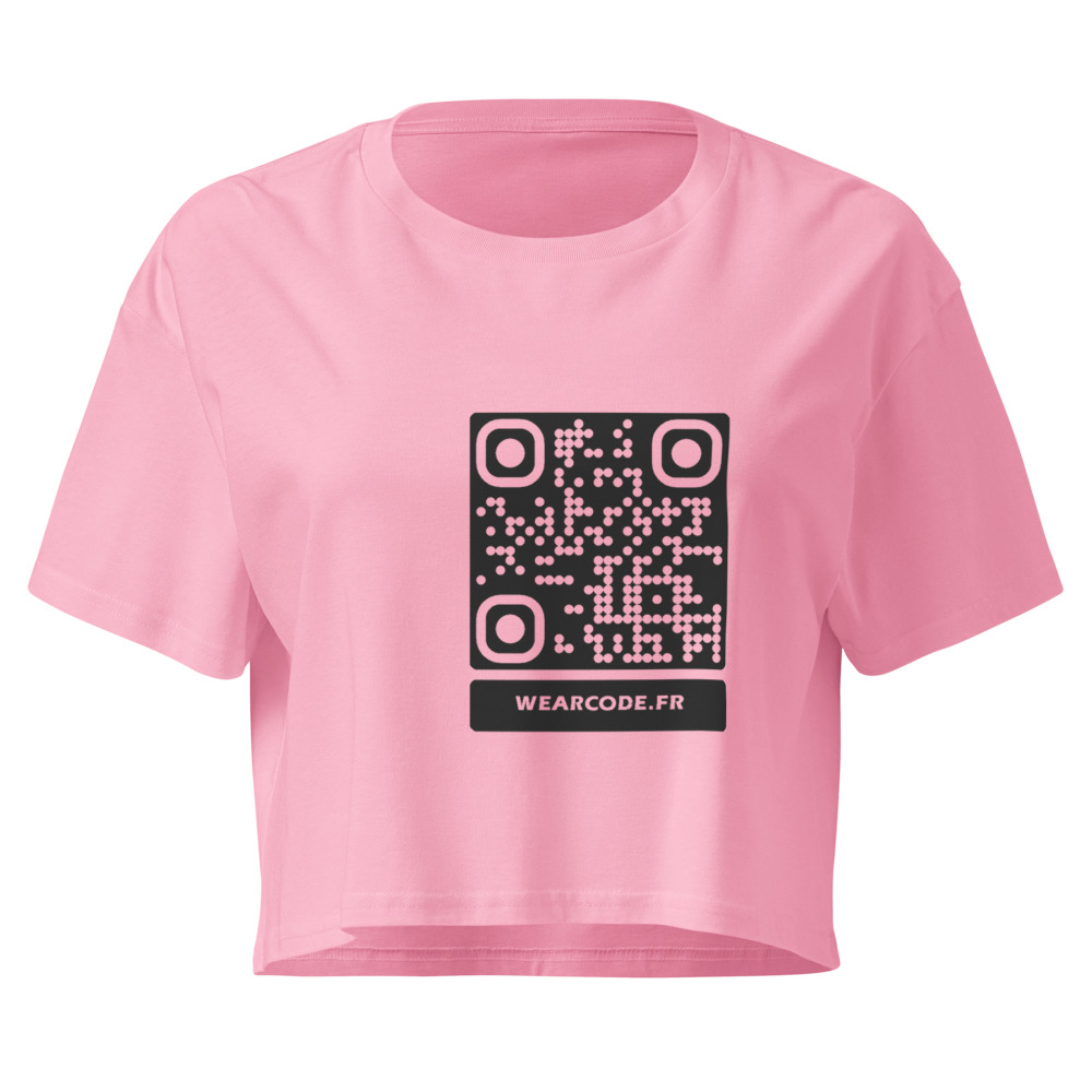 Crop top QR femme bio — palette pastel coton organique — Bubblegum
