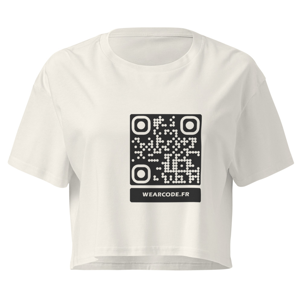 Crop top QR femme bio — palette pastel coton organique — Écru