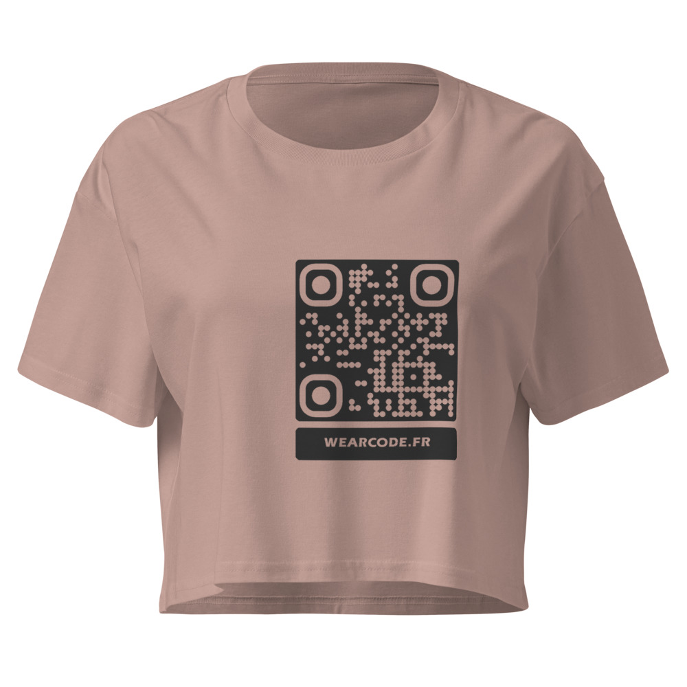 Crop top QR femme bio — palette pastel coton organique — Rose brumeux