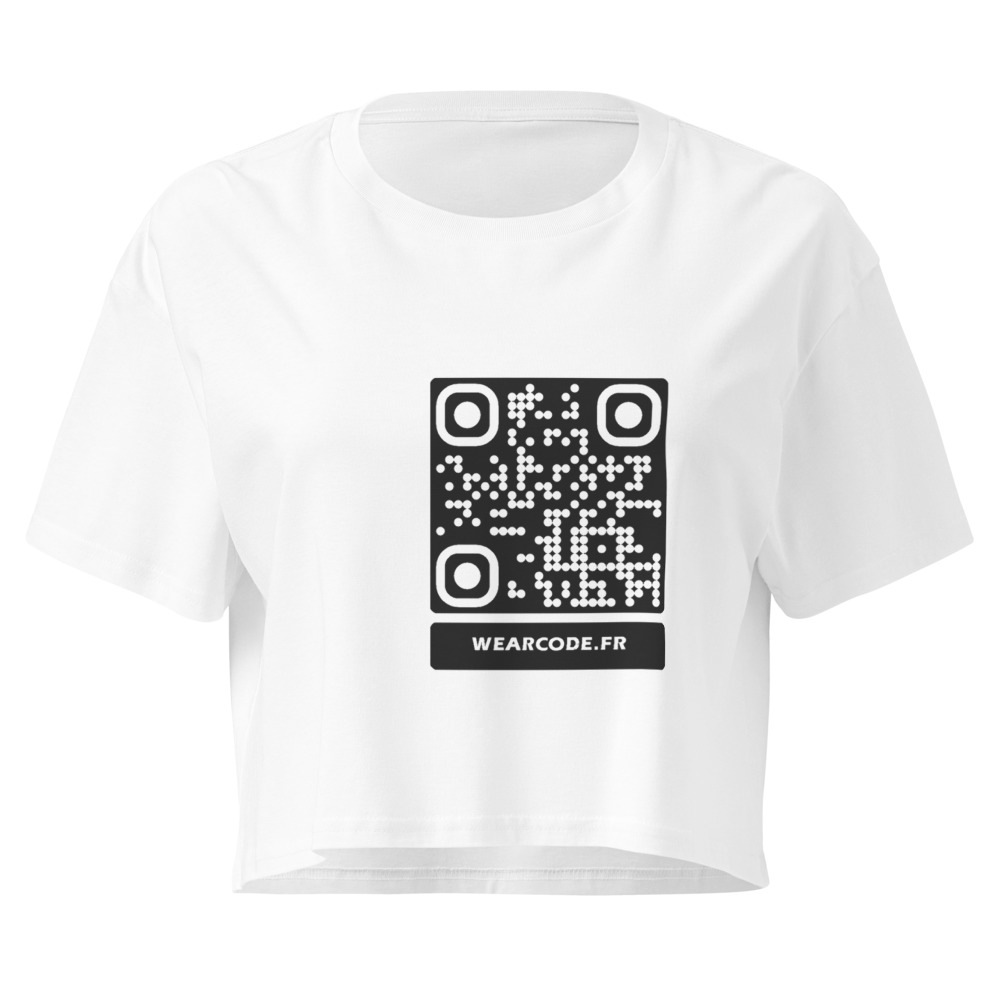 Crop top QR femme bio — palette pastel coton organique — Blanc