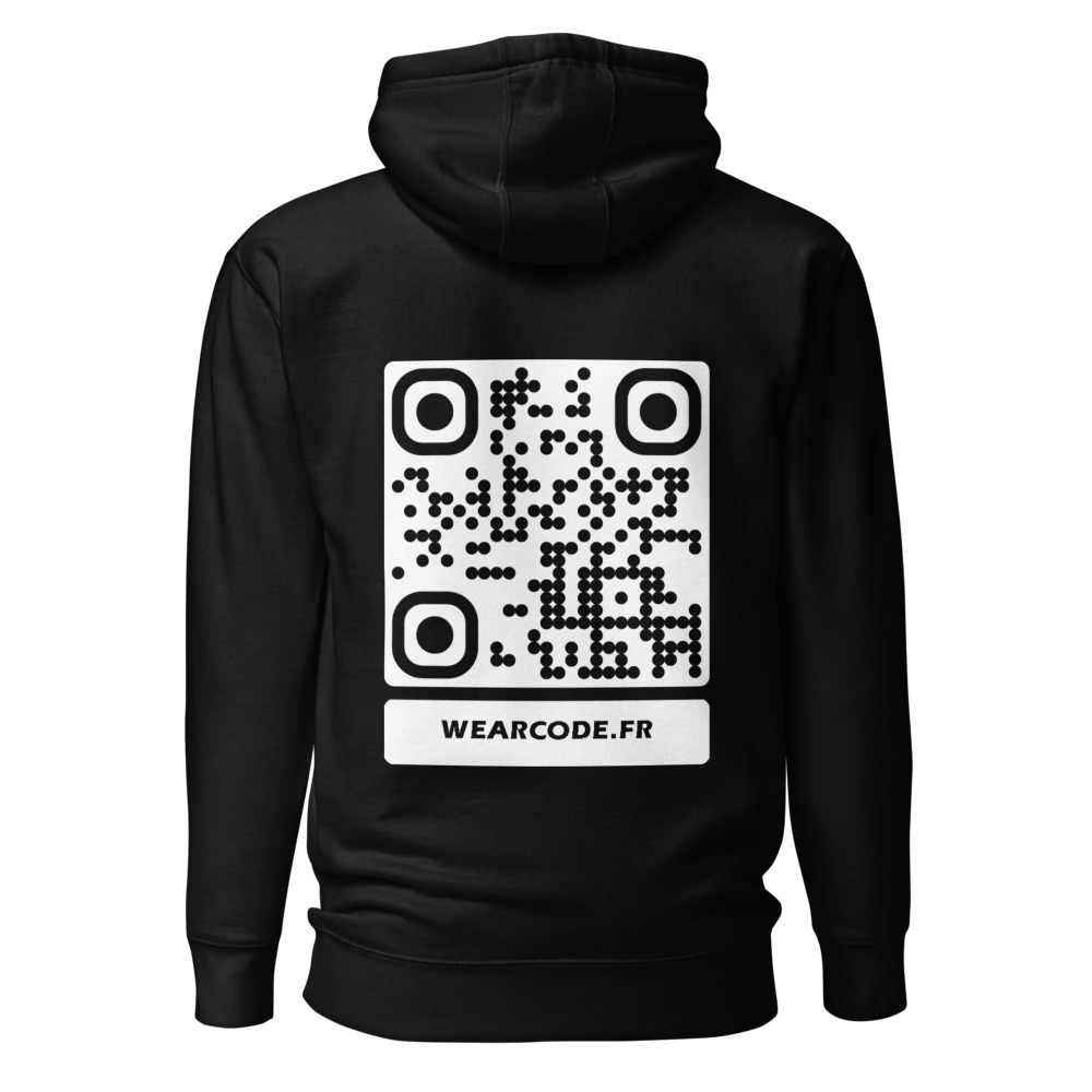 Sweat capuche premium QR — 23 couleurs cozy palette designer – Noir